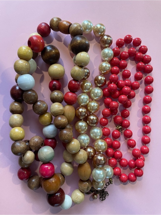 Modern Jewelry - Trio of Wearable Wood & Plastic Costume Bead Necklaces Bundle Lot #7959 ❤️‍🔥